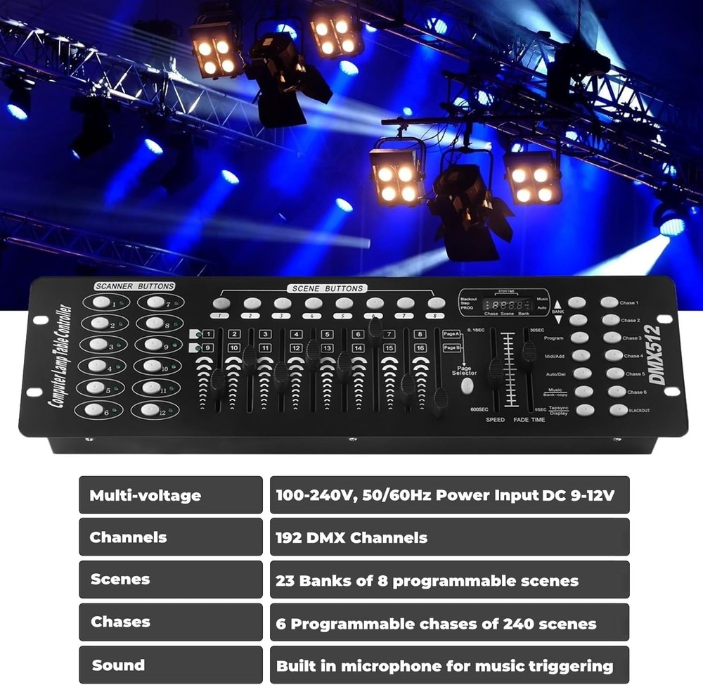 Stage DJ Light Controller Lighting Mixer Board Console for Light Shows, Party