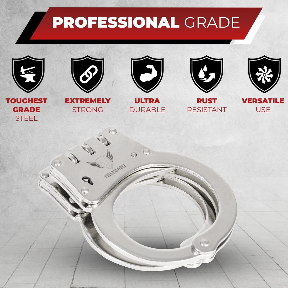 Professional Grade Steel Hinged Handcuffs – Double Locking Tactical Handcuff ...