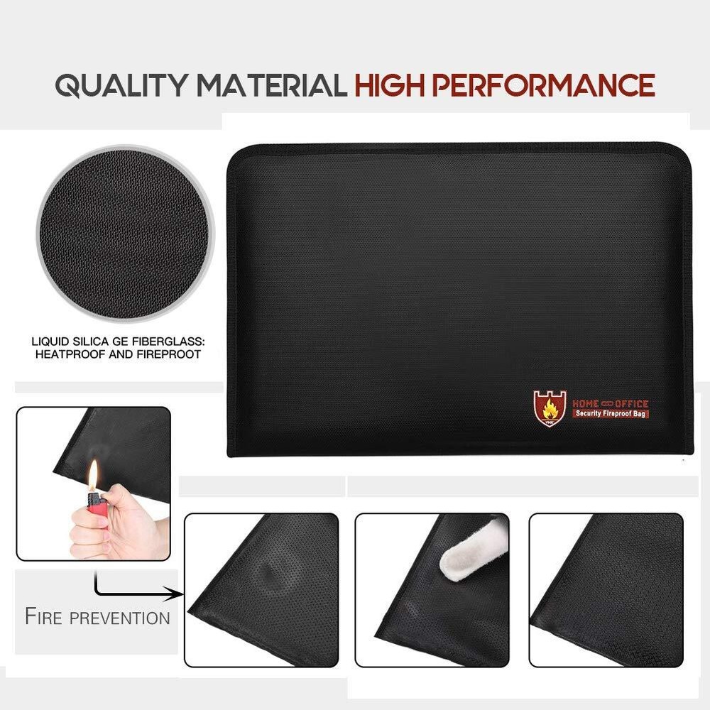 Fireproof Document Bag Fire & Water Resistant File Folder A4 Size 12 Pockets ...