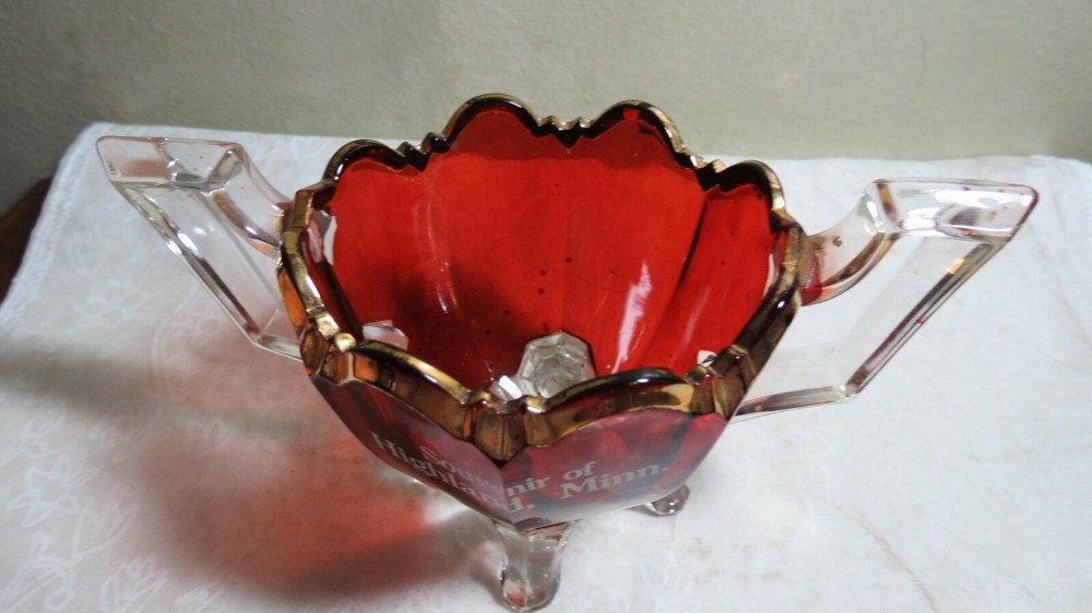 EAPG Indiana No 125 Ruby Flashed Souvenir Open Sugar Bowl
