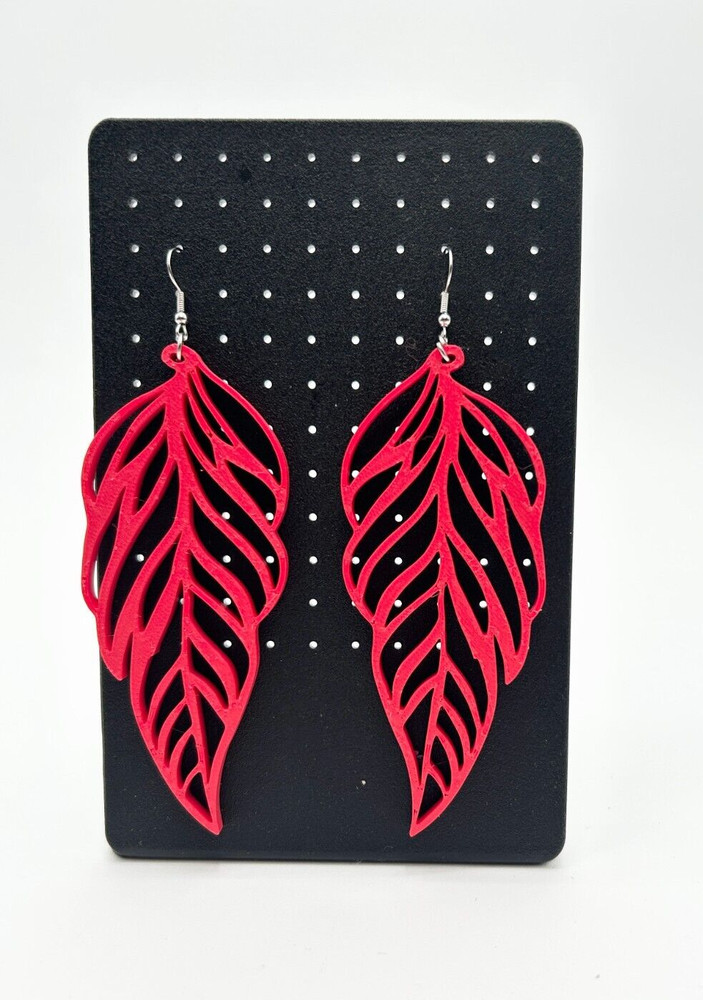 Leaf Motif Dangle Earrings - 3D Printed - Bold