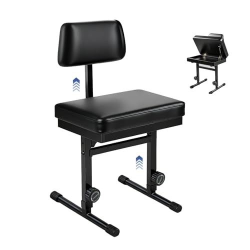 Adjustable Piano Bench with Storage,Guitar Stool with Back Support Music