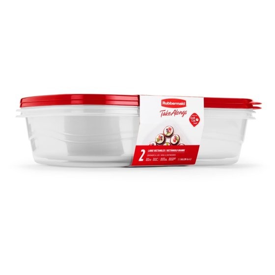 Rubbermaid TakeAlongs Large Rectangular Food Storage Containers, 1 Gallon, Red,