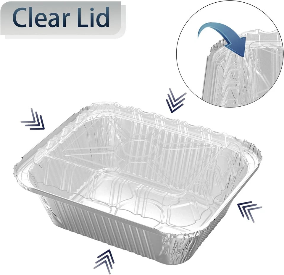 100 Pack 1 Lb Rectangular Disposable Aluminum Foil Pans with Dome Lids