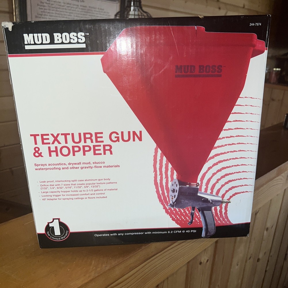 Texture Gun and  2 1/2 Gallon Hoppe. Mud Boss operate w/ compressor.
