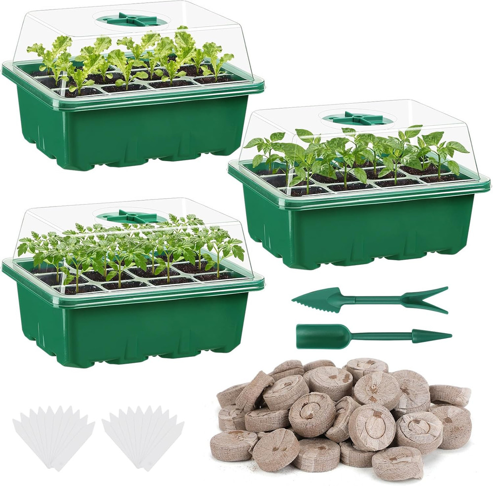 3 Pack Seed Starter Kit with 36 Coco Coir Pellets - 36 Cell Seed Starter Tray...