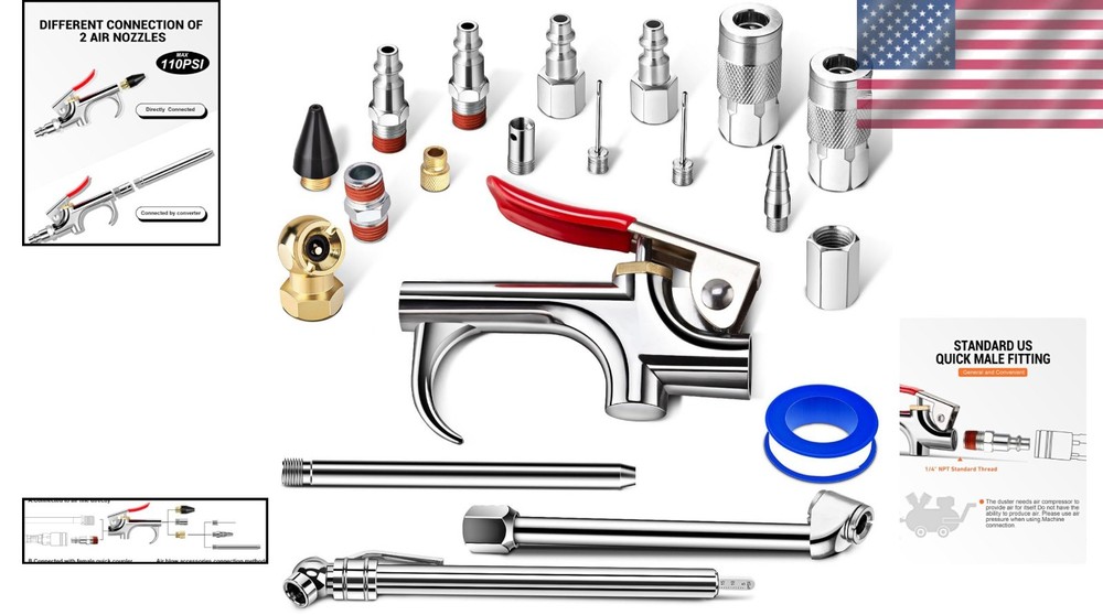 Durable 20-Piece Air Compressor Accessories with Quick Connect System - 50 PSI