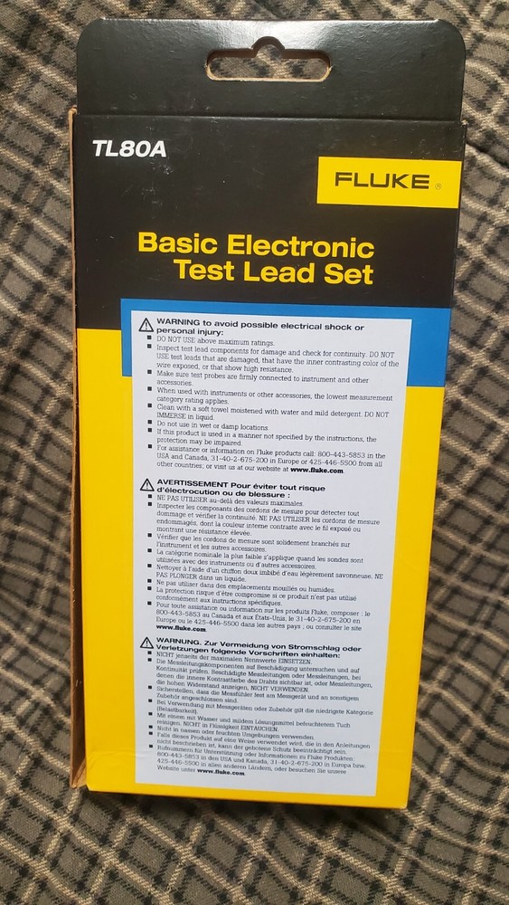 NEW FLUKE BASIC ELECTRONIC TEST LEAD SET MODEL # TL80A