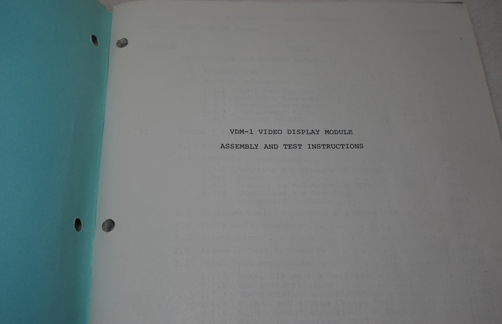 VDM-1 Video Display Module Assembly Test Instructions 1977 Processor Technology