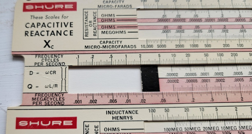 Vintage SHURE Capacitive/Inductive Reactance SlideRule Calculator & Booklet 1957