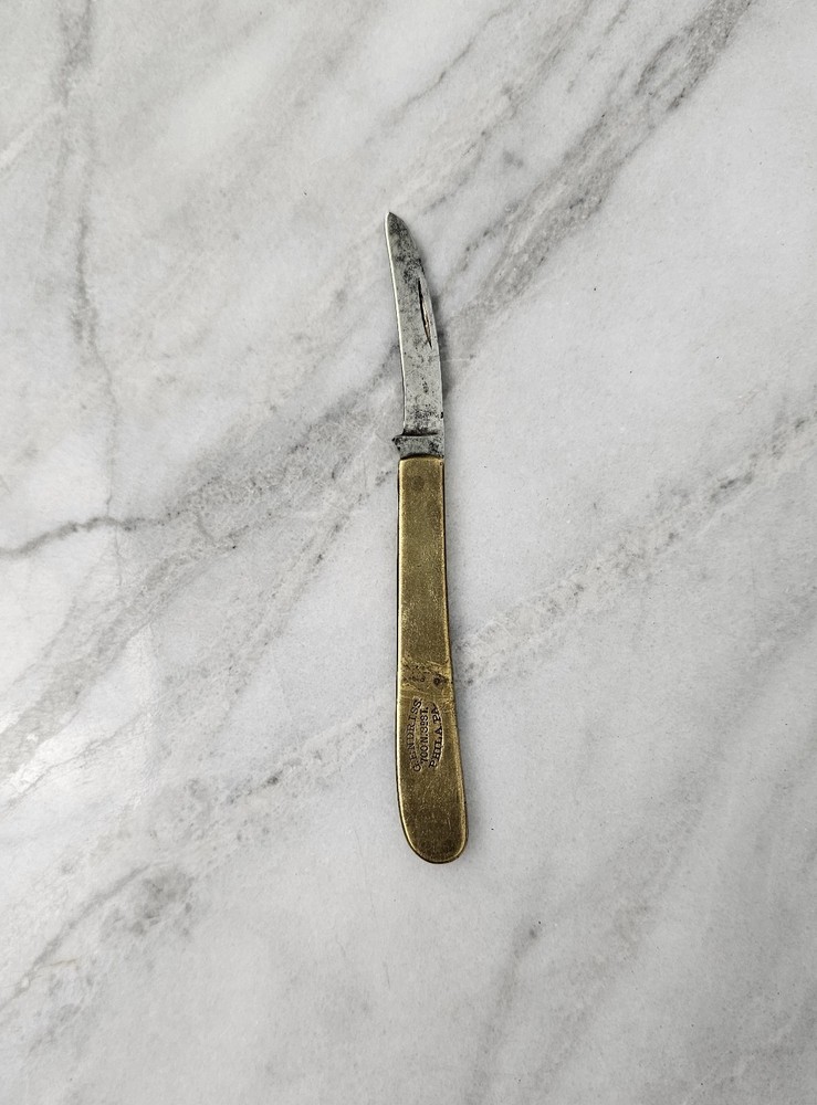 Antique Folding Advertisement Pocket Knife Brass Folder