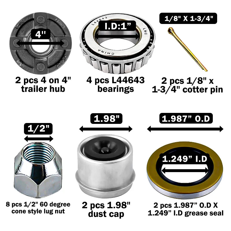 2 Trailer Idler Hub Kits 4 on 4 for 2000 lbs Axle 4x4 4 Lug Trailer Hub Kit G20