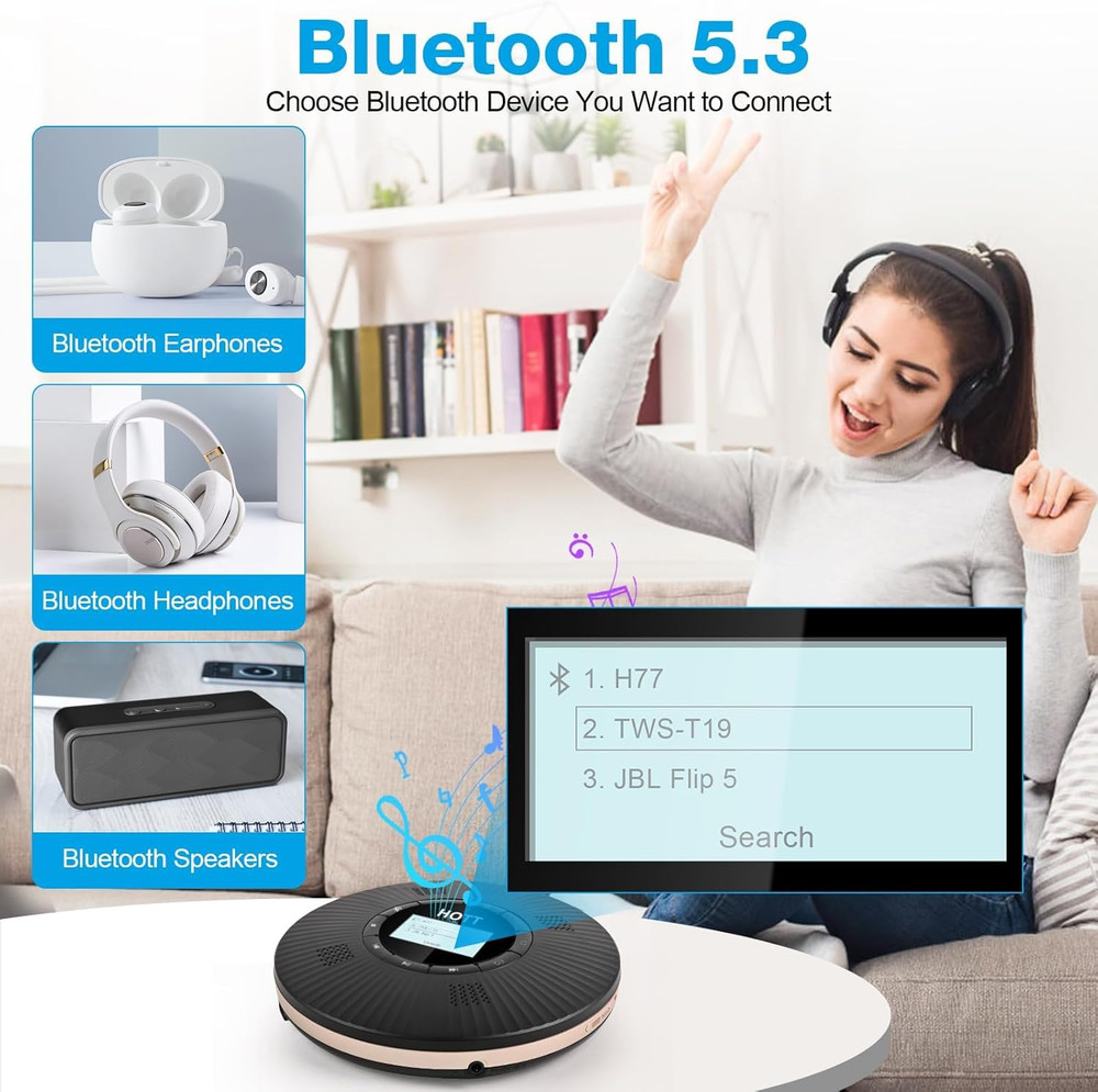 HOTT CD Player Portable with 4 Speakers Portable CD Player with 5.3 Bluetooth an