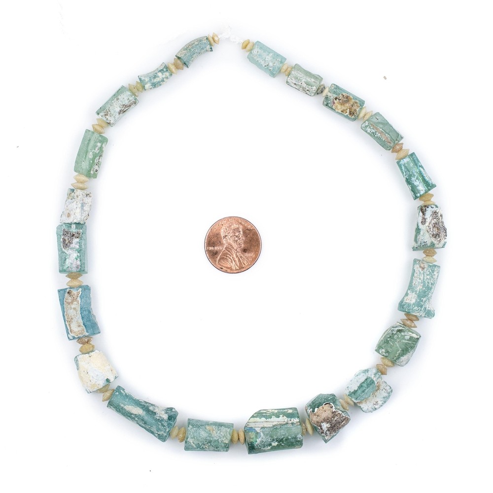 Rectangular Ancient Roman Glass Beads Pastel Colors 11mm Afghanistan Blue
