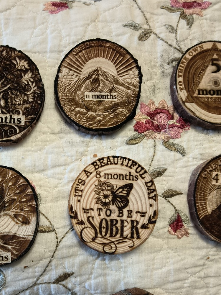 Sobriety Coins AA. Alcoholics Anonymous. Made From Wood. Customizable Chip