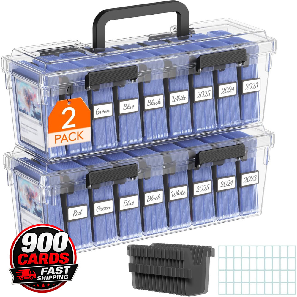 Trading Card Storage Box 2 Pack Toploader Case 900 Cards Stackable