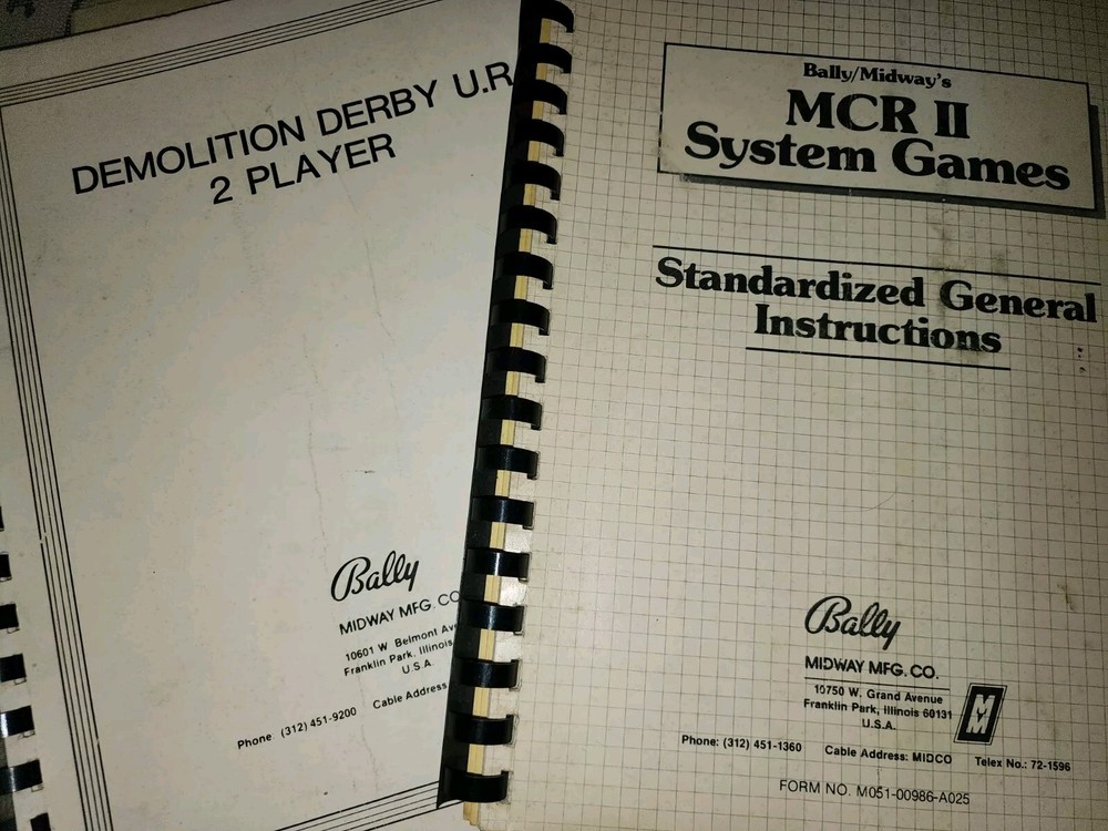 Demolition Derby & MCR 2 Manuals BALLY Arcade