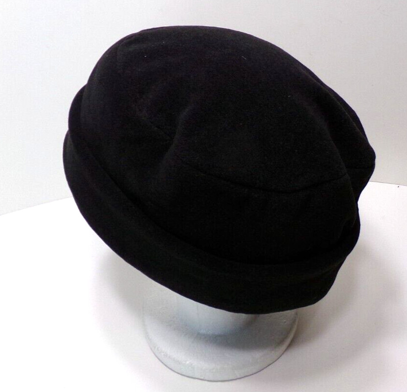 SOLID BLACK FLEECE ROLLED BRIM WINTER HAT THERMAL STRETCHY h88cr