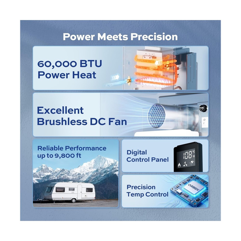 ORBEK ORBEK 60,000 BTU RV Tankless Water Heater, Propane Gas On-Demand Instan...