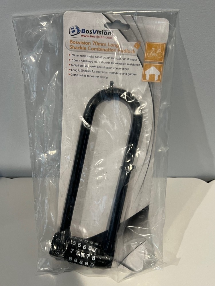 BosVision 70mm Long Shackle Combination Black Padlock