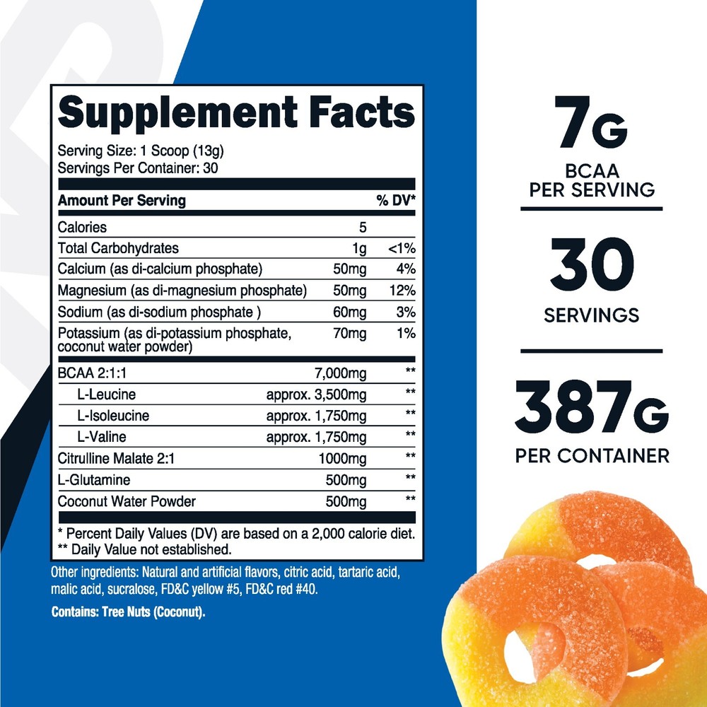 Nutricost BCAA+ Hydration Powder (Peach Rings) 30 Servings