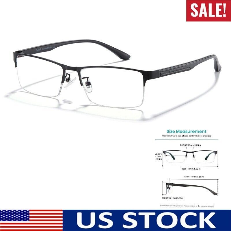 Blue Light Blocking Computer Glasses Semi Rim Crystal Lens UV Blocking Gaming US