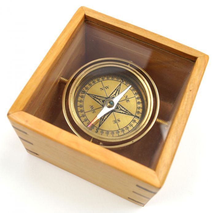 BRASS GIMBAL COMPASS BOXED ~ NAUTICAL COMPASS ~ MARITIME ~ PIRATE ~ COMPASS