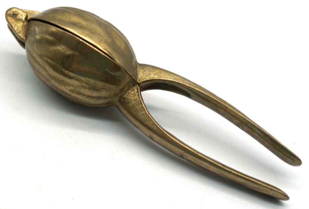 Vintage Solid Brass Walnut Shaped Nut Cracker with Handle Nutcracker