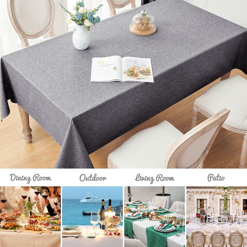 Mantel rectangular de lino texturizado, impermeable y resistente a las manchas.
