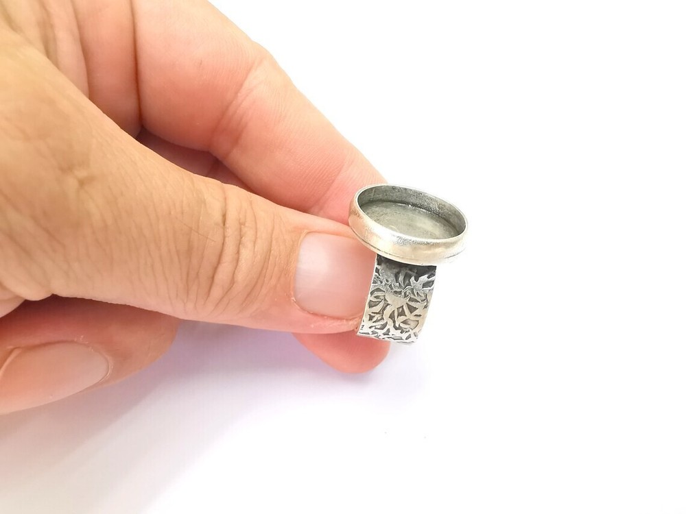 Round Antique Silver Ring Blank Setting, Cabochon Mounting Adjustable Resin Ring