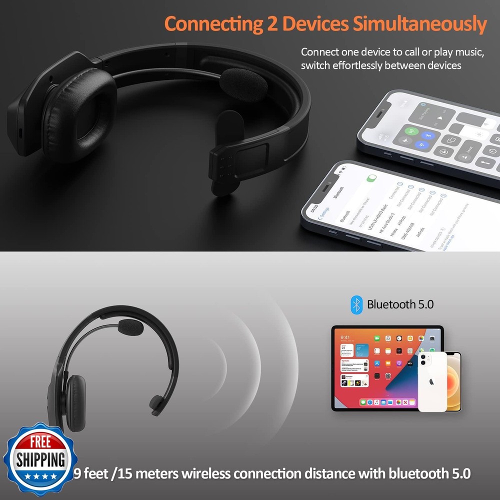 LEVN Bluetooth Headset with Microphone, Trucker Bluetooth Headset