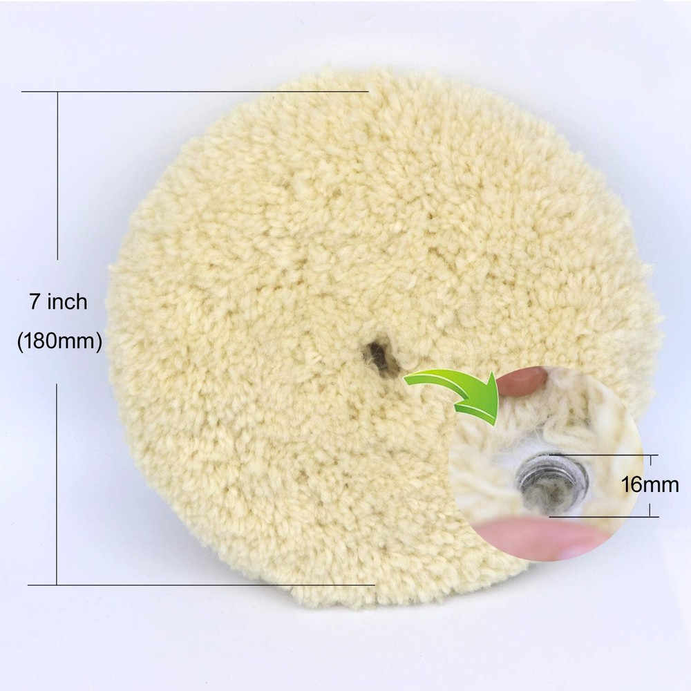 Wool 7 Inch HEAVY CUT Buffing Pad 2-Sided Compound Cutting Hook and Loop Back