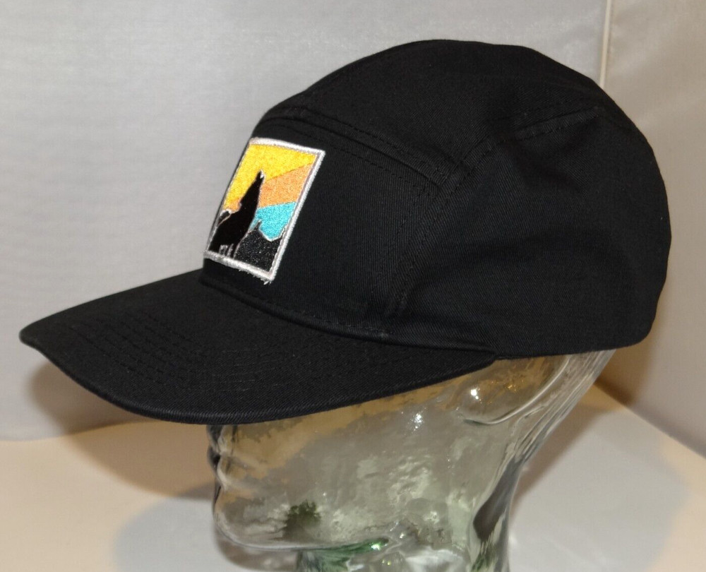 Walrus Audio Strap back Baseball Cap Hat Howling Wolf Patch Five Panel Black