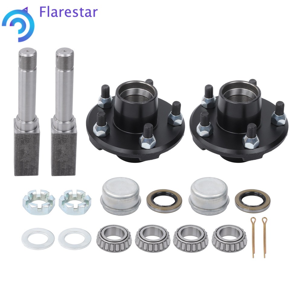 2 Sets 5 on 4.5' Trailer Hub Kit and 1' Square BT8 Spindle W/Trailer Bearing Kit
