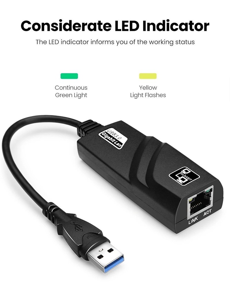 USB 3.0 Gigabit Ethernet LAN RJ45 1000Mbps Network Adapter For Windows PC Mac