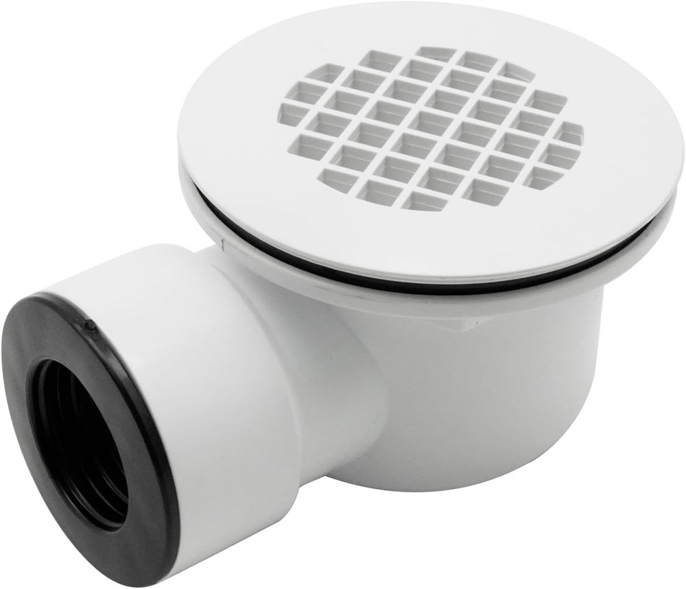 Low Profile Shower Drain, 1.5" Side Outlet Drain Assembly with White