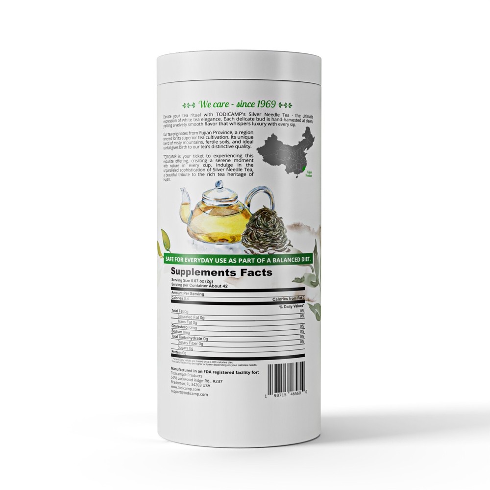 TODICAMP White Tea Organic Silver Needle Tea - 3 Oz
