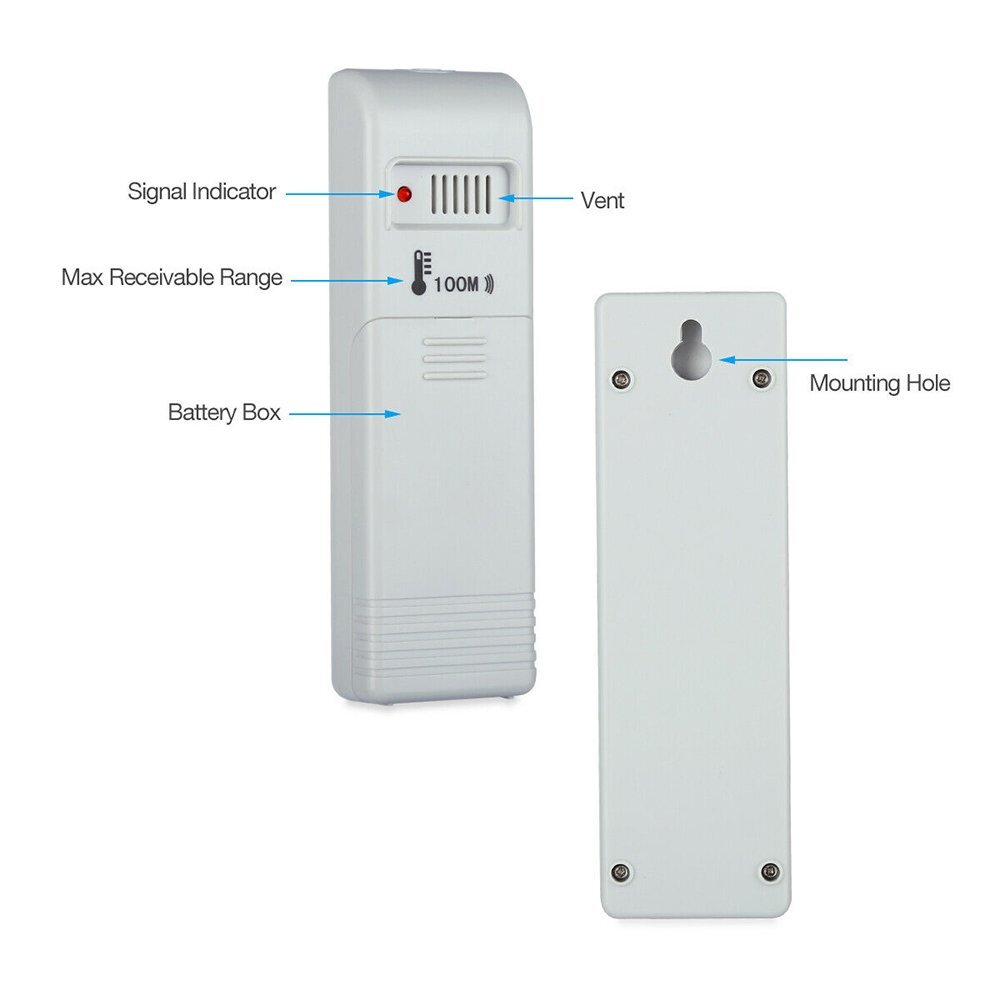 Digital Thermometer Clock Temperature Wireless Transmitter Meter In / Outdoor US