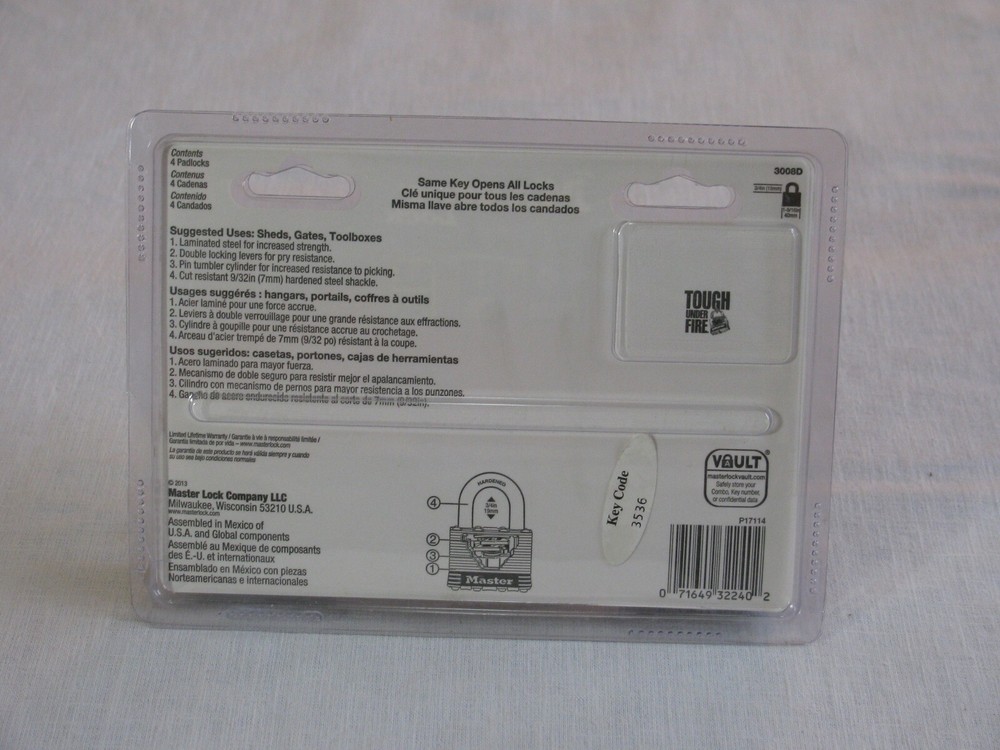 NIP Master 4 pk/Same Key Padlocks 3008D, 2013 rr