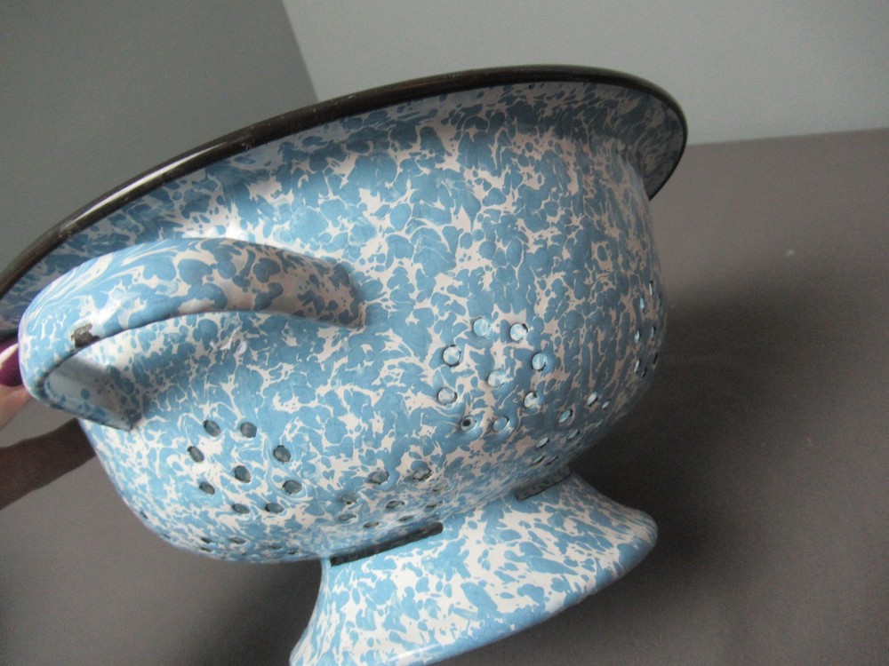Enamelware Colander Light Blue & White Inside & Out - 2 Handles - 9 1/2" w - 242