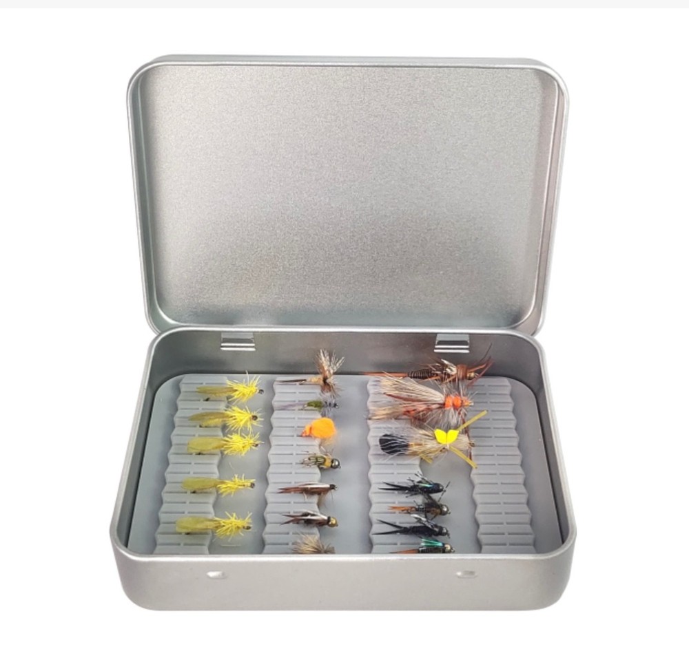 Brown Trout Tin Fly Box with Silicone Insert