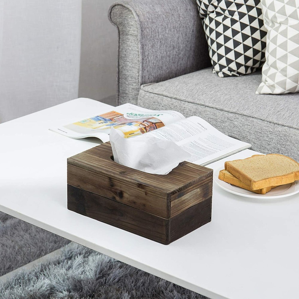 MyGift Rustic Dark Torched Wood Rectangular Tissue Box Holder