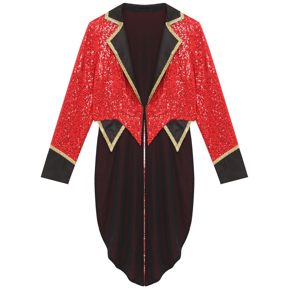 Men's Circus Ringmaster Costume Sequins Tailcoat Blazer Long Sleeve Jackets
