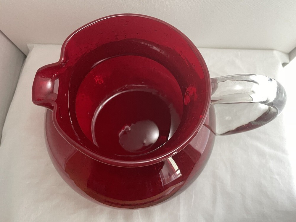 Red Bubble Art Glass Handblown Pitcher Decorative Vase