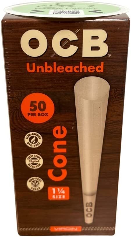 OCB Virgin Unbleached Cones 50/box 1.25