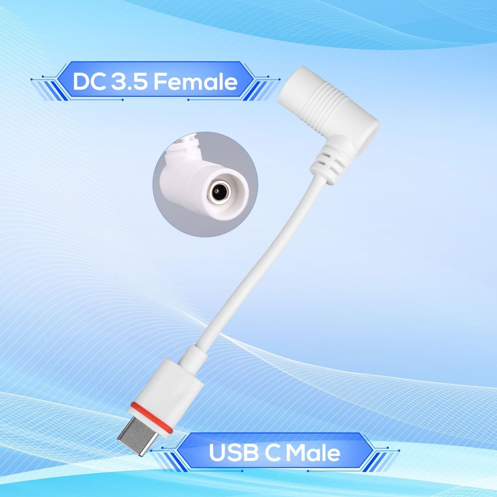 2pcs Barrel Plug to USB-C Power Adapter for Ring Solar Panel & white