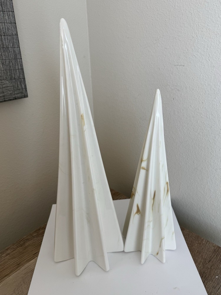 Threshold White Marbled Ceramic Tabletop Christmas Trees Set Of 2