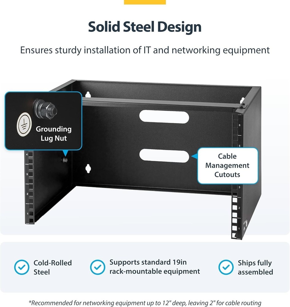 Sturdy 6U Wall Mount Network Rack - 44lbs Capacity, Easy Installation Included