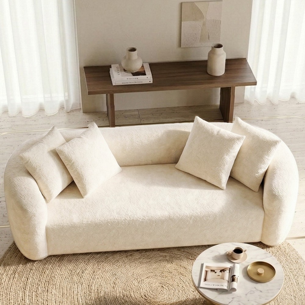 93" Curved Cloud Couch Deep Seat Sofa No Assembly Pillows, 4-Seat