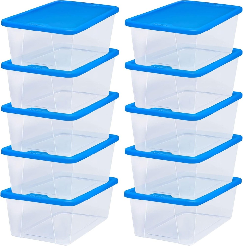 10-Pack Snaplock Small Clear Plastic Storage Organizer Bins w/Lids 6 Quart Blue
